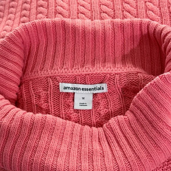 Plus Size 1X Amazon Essentials Cable Turtleneck Sweater — Coral Pink - Picture 4 of 6